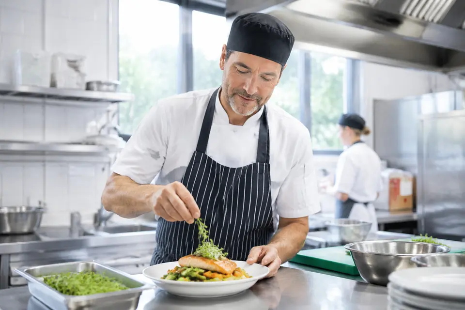 Chef preparing a nutritious meal in a facility kitchen