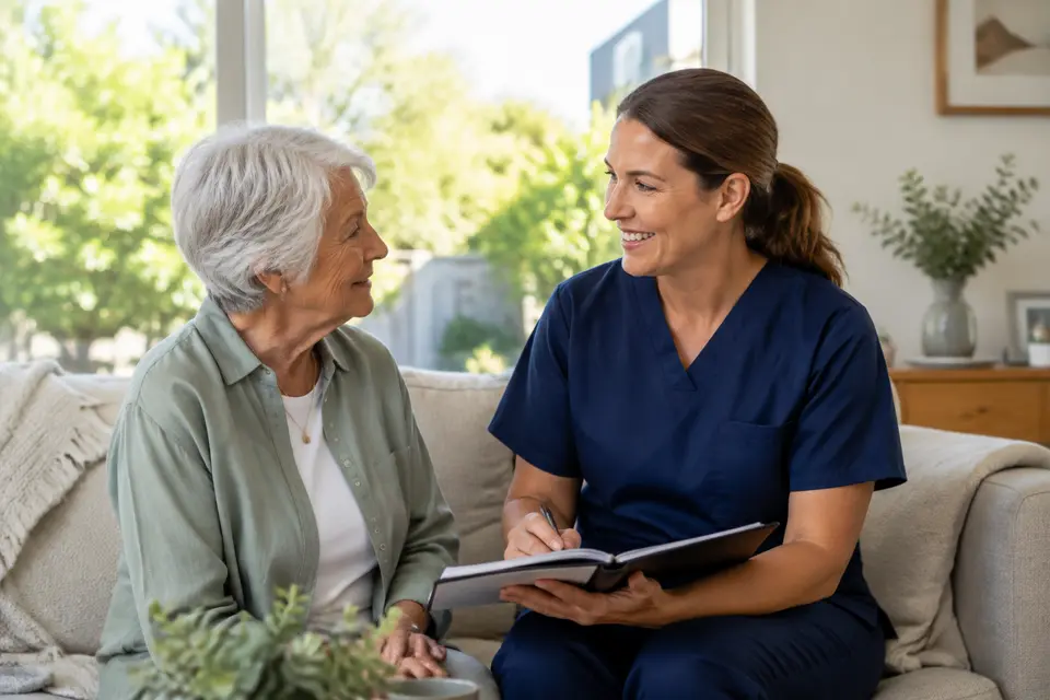 Home and community care worker visiting an older person